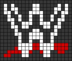 a cross stitch pattern with white and red squares on black background, in the shape of a cat