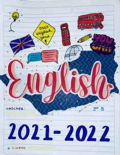 a poster with the words english written in different languages and symbols on it's side