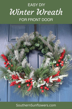 diy front door winter wreath Winter Front Door Decor, Diy Winter Wreath, Winter Front Porch Decor, Winter Wreath For Front Door, Winter Front Porch, Winter Wreath Diy, Diy Winter, Diy Snowman, Wood Christmas Tree