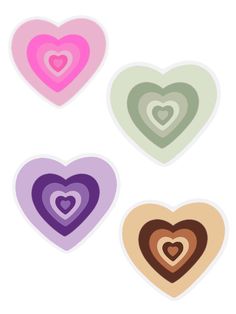 four heart shaped stickers in different colors