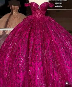 Alex Russo Quinceanera, Hot Pink Chambelan Outfits, Fushia Quinceanera Dresses, Fuchsia Quinceanera Dress, Hot Pink Quince Cake, Quinceanera Dresses Hot Pink, Magenta Quinceanera Theme, Hot Pink Sweet 16 Dresses, Magenta Quinceanera Dresses