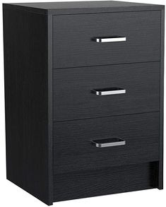 a black filing cabinet with three drawers