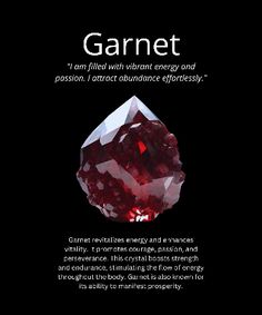 Garnet revitalizes energy and enhances vitality. It promotes courage, passion, and perseverance. This crystal boosts strength and endurance, stimulating the flow of energy throughout the body. Garnet is also known for its ability to manifest prosperity. Garnet Stone Meaning, Crystal Meanings Charts, Garnet Meaning, Crystals Healing Grids, Chakra Healing Meditation, Wiccan Crafts, Star Garnet, Crystal Guide, Crystal Healer