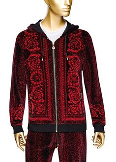 Red Chenille Barocco Hoodie Versace Jacket, Versace Spring, Coats For Men, Luxury Clothes Men, Mens Attire, Fashion Male, Luxury Clothing