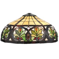 a stained glass lamp hanging from the ceiling