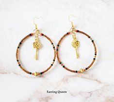 African Gold Brown Hoop Earrings, African Hoop Earrings | eBay African Gold, Brown Gold, Seed Beads