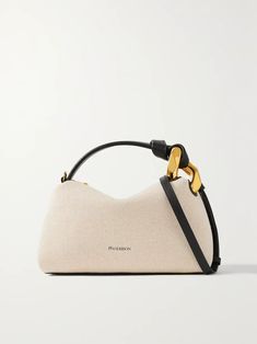 JW ANDERSON Chain-embellished leather-trimmed canvas shoulder bag | NET-A-PORTER Jw Anderson Bag, Short Booties, Booties For Women, My Style Bags, Mode Tips, Luxury Bags Collection, Black Leather Top, Girly Bags, Fancy Bags