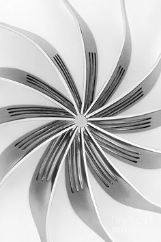 a circular arrangement of forks arranged in the shape of a flower on a white surface