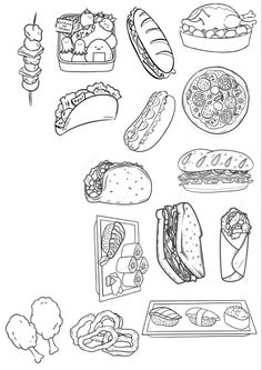 an image of breads and pastries drawn in ink on white paper by hand