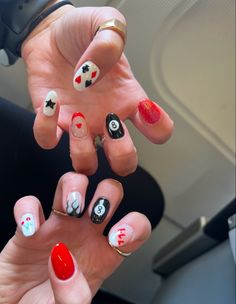 Casino Themed Nails, 8ball Acrylic Nails, 8 Ball Nails Men, Funky Nail Designs Fun, Vegas Theme Nails, Card Themed Nails, Pool Balls Nails, Gambling Nail Designs, Card Nails Design