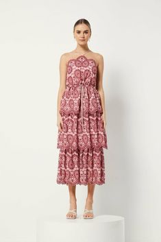 Lace Trim Midi Dress For Brunch, Sleeveless Lace Dress With Scalloped Edges For Summer, Summer Garden Party Maxi Dress With Scalloped Lace, Spring Brunch Midi Dress With Lace Trim, Feminine Floral Embroidered Midi Dress, Feminine Midi Dress With Floral Embroidery, Spring Vacation Maxi Dress With Broderie Anglaise, Spring Midi Dress With Cutwork Hem, Feminine Summer Midi Lace Dress