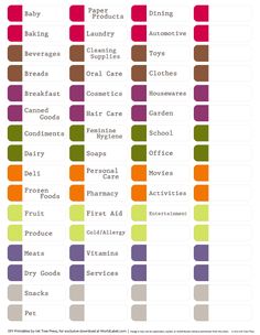 the color scheme for different types of hair dyes and their names in each section