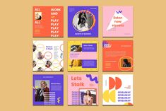 an assortment of brochures with different colors and designs