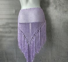 Belly dance hip scarf belt crochet of viscose   lilac color with shimmery silver threads *super shimmery and pleasant to the touch *Has a long adjustable cord  *Size- length with fringe- 20.8"(53cm) Width of the triangle part- 29.5"(75cm) length of the cord- 59"(150cm) *Custom colours and sizes available,just tell me your measurements *Care instructions- hand wash in warm water Other hip scarves you can see here: https://www.etsy.com/shop/LacyStories?ref=seller-platform-mcnav&section_id=27353438 Belt Scarf, Fringe Belt, Hip Scarf, Hip Scarves, Fringed Belt, Crochet Fringe, Scarf Belt, Scarf Crochet, Petrol Blue