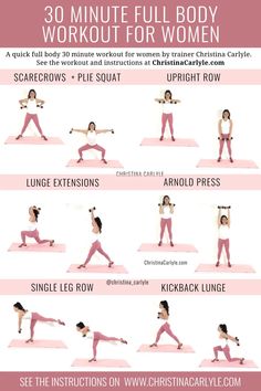 the 30 minute full body workout for women is shown in pink and has instructions to do it