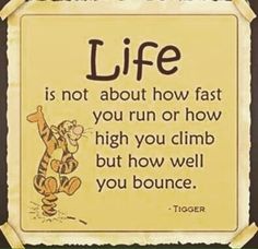 a sign that says life is not about how fast you run or how high you climb but how well you bounce