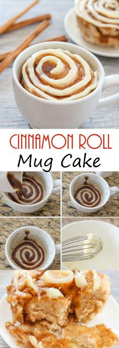 cinnamon roll mug cake on a white plate