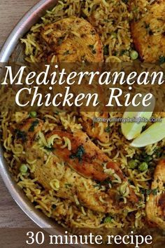 the cover of mediterraneanan chicken rice is shown