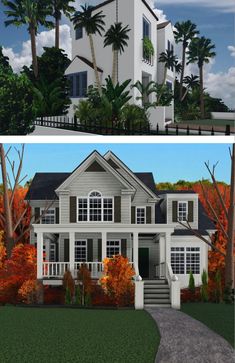 two different views of the same house from each side, one in color and one in white