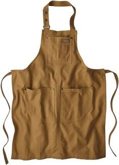 a brown apron with two pockets on the front and one pocket on the back,