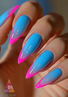 Pink Blue Nails Designs, Light Blue And Purple Nails, Hot Pink And Blue Nails, Blue Stiletto Nails Design, Light Blue French Tips, Light Blue Nail Art, Blue Nail Art Ideas, Blue And Pink Nails, Pink And Blue Nails