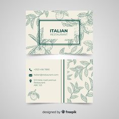 the italian restaurant business card with leaves and berries on it is ready to be printed