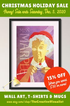 a christmas sale poster with an image of a man wearing a santa hat and holding a pipe