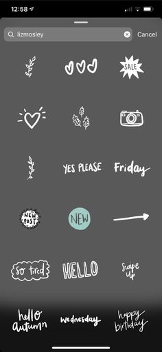 an iphone screen with some stickers on it and the words hello monday written in white ink