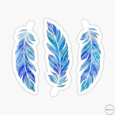 three blue feathers stickers on a white background