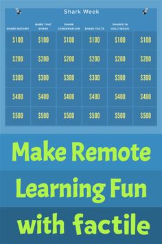 the shark week poster with text that reads, make remote learning fun with factile