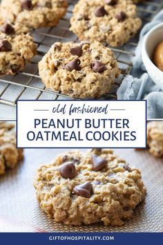 peanut butter oatmeal cookies cooling on a rack