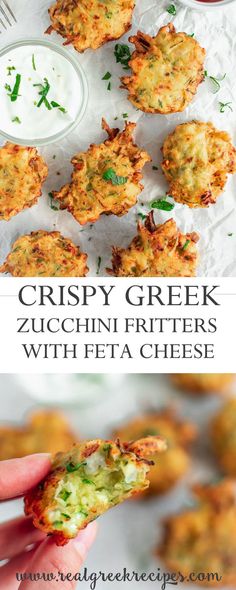 crispy greek zucchini fritters with feta cheese on the side