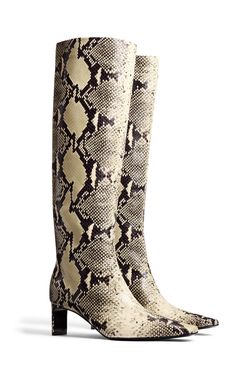 Ona Python-Effect Leather Knee Boots By Khaite | Moda Operandi Leather Knee Boots, Leather Outerwear, Wardrobe Edit, Knee High Leather Boots, Denim Shoes, Boot Pumps, Belt Accessories, Pumps Flat, Printed Leather