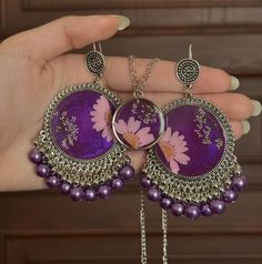 Purple Jhumka, Resin Jhumka, Purple Jewelry Set, Jumka Earrings, Garba Dress, Unique Gifts For Sister, Violet Earrings, Dried Flower Jewelry, Resin Crafts Tutorial