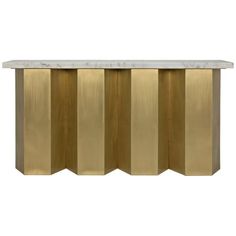 an art deco console table with gold and white marble top