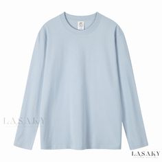 Lasaky - White Cotton Long-Sleeve Basic Top - Loose-Fit Innerwear Shirt Light Blue Long Sleeve Solid Color Shirt, Blue Long Sleeve Basic T-shirt, Light Blue Long Sleeve T-shirt For Spring, Basic Blue Long Sleeve T-shirt, Blue Long Sleeve Solid Color T-shirt, Blue Cotton Long Sleeve Top, Blue Relaxed Fit Long Sleeve Top With Crew Neck, Oversized Plain Blue Top, Light Blue Long Sleeve Relaxed Fit Sweatshirt