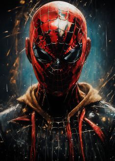 a spider - man in the rain with his face covered by black and red paint