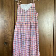 Cute Summer Sundress. Plaid Print. Relaxed Fit. Lined No Zippers Or Pockets. P-P 21” Length: 47” 99% Cotton 1% Spandex Casual Cotton Lined Midi Dress, Pink Sundress With Spaghetti Straps For Daywear, Casual Lined Pink Sundress, Casual Pink Lined Sundress, Casual Pink Lined Midi Dress, Pink Sundress For Daywear, Casual Pink Midi Dress For Daywear, Casual Multicolor Sundress For Daywear, Spring Plaid Lined Dress