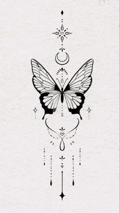 a black and white drawing of a butterfly with the words butterfly charm on it's back