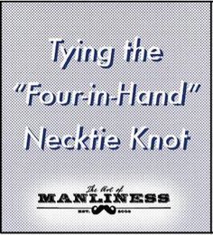 the title for tying the four - hand necktie knot is shown in black and white