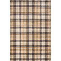 a brown and white plaid rug on a white background