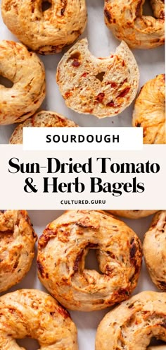 sun dried tomato and herb bagels with text overlay