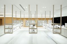 a room filled with lots of white shelves