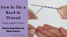 two pictures showing how to tie a knot in thread