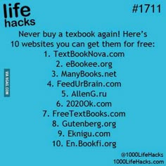 a blue background with text that says,'never buy a textbook again here's 10 website you can get them for free