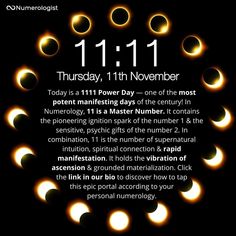 a poster with the words 11 11 11 and an image of eclipses in the background