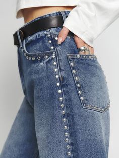 Cary High Rise Slouchy Wide Leg Jeans Ropa Upcycling, Sustainable Denim, Studded Jeans, Wide Leg Denim, New Tops, Mode Inspiration, Denim Fabric, Wide Leg Jeans, Stretch Denim