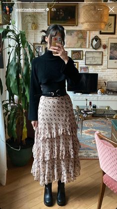 What To Wear Birthday Party Outfits, Tiered Maxi Skirt Outfit Fall, Romantic Modest Outfit, Winter Boho Dress, Witchy Professional Outfits, Witchy Winter Outfits Cold Weather, Professional Witchy Outfits, Cottagecore Professional Outfits, Cute Modest Dresses Casual