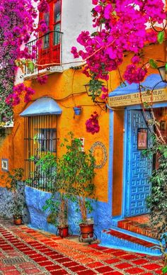 an image of a colorful house with flowers on it