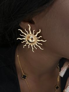 Sign up for our email list and receive 25% off your entire purchase.  Link to sign up: https://bit.ly/4cTm7Aw Embrace the warmth and energy of the sun with our stunning Sun-Shaped Earrings! These earrings are the perfect accessory to brighten your day and illuminate your style. Though they shimmer with the luxurious look of gold, these earrings are crafted from high-quality, lightweight materials, ensuring both comfort and durability. Features: Design: Intricate sun shape, capturing the radiant Gold Sun Earrings, Sun Color, Formal Earrings, Sun Earrings, Abstract Earrings, Golden Sun, Gold Sun, Big Earrings, Brighten Your Day